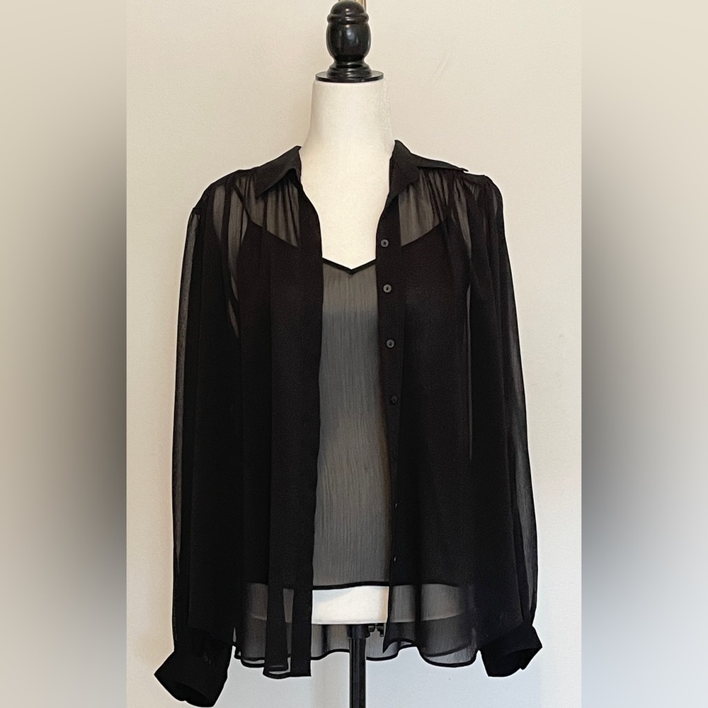 UNIQLO Elegant Black Sheer Blouse size medium